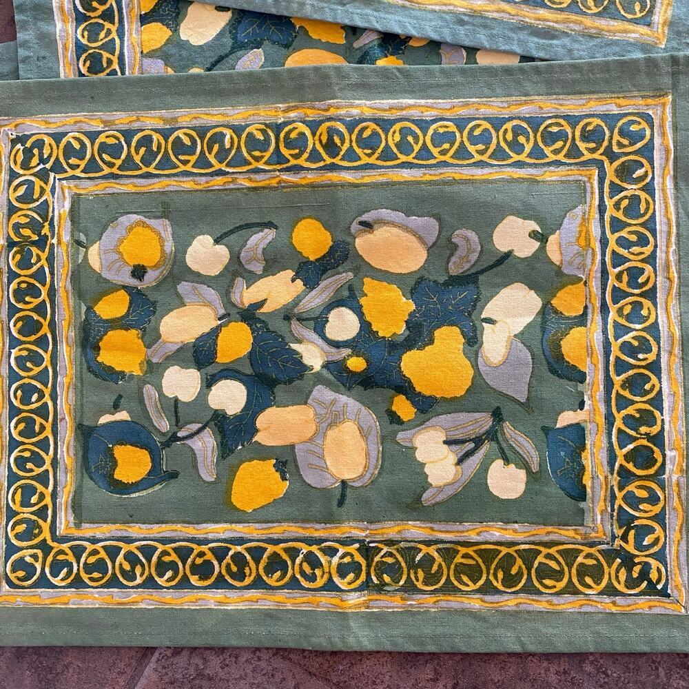Couleur Nature Bruno Lamy Fruit Placemats Yellow Green Block-Print Cotton (5)